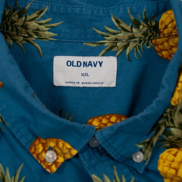 Old Navy Pineapple Print Button Down Shirt Mens XXL 2XL Blue Short Sleeve II04X - Picture 4 of 5